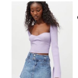 Purple Urban Outfitters Juliet Portrait Knit Long Sleeve Cropped Sweater Size S